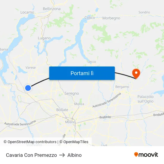 Cavaria Con Premezzo to Albino map