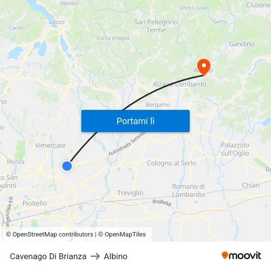 Cavenago Di Brianza to Albino map