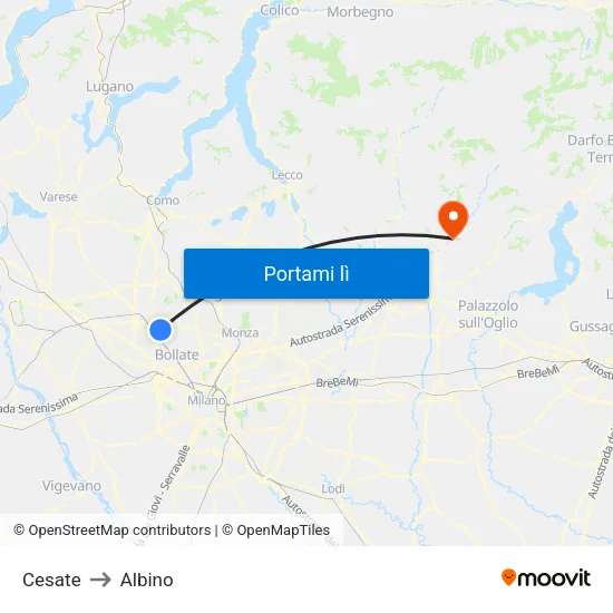 Cesate to Albino map