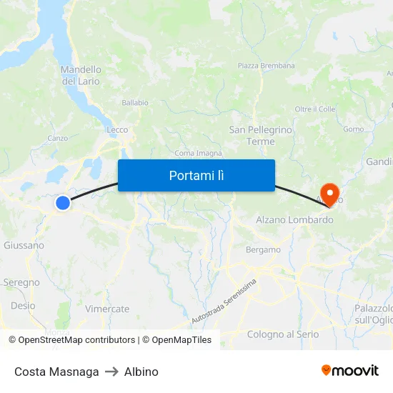 Costa Masnaga to Albino map