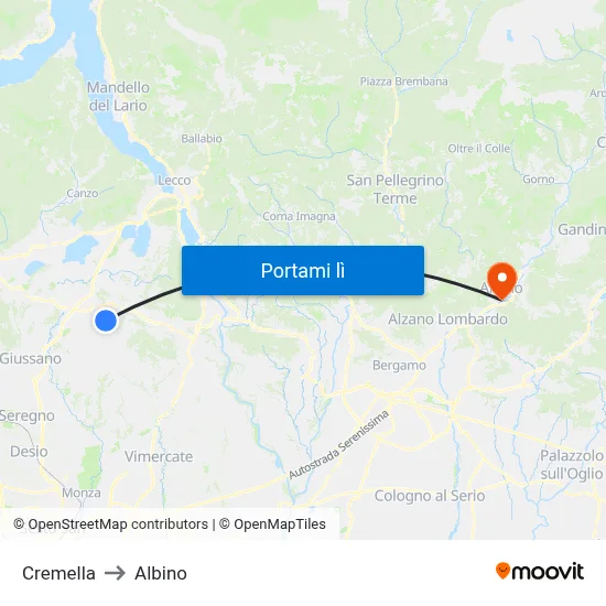 Cremella to Albino map