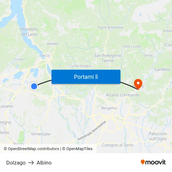 Dolzago to Albino map