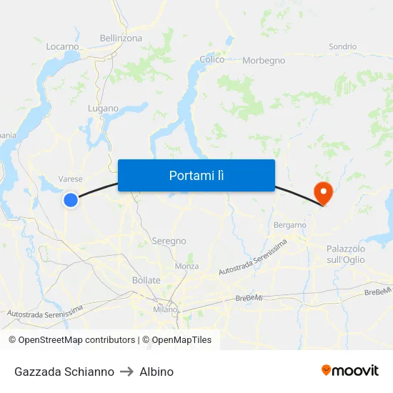 Gazzada Schianno to Albino map