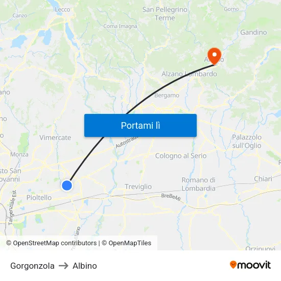 Gorgonzola to Albino map