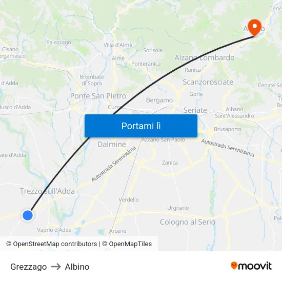 Grezzago to Albino map