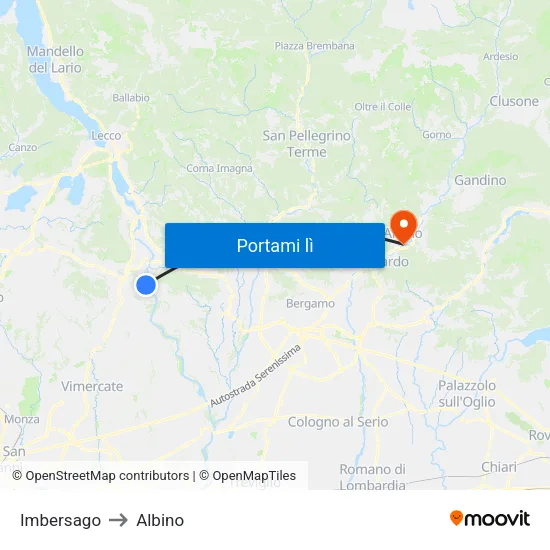 Imbersago to Albino map
