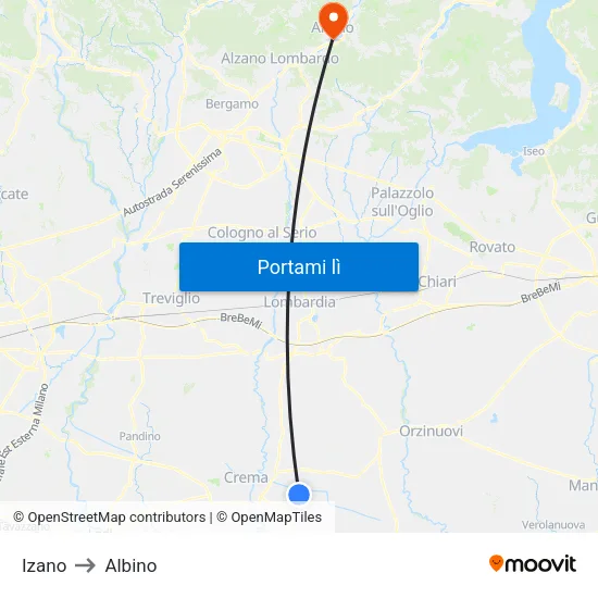 Izano to Albino map