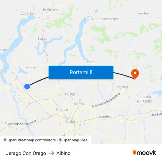 Jerago Con Orago to Albino map