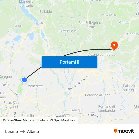 Lesmo to Albino map