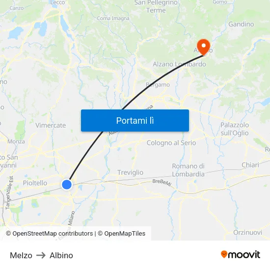 Melzo to Albino map