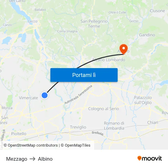 Mezzago to Albino map