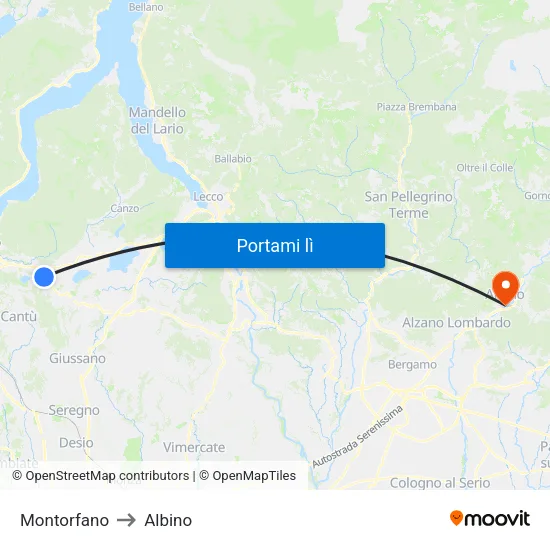 Montorfano to Albino map