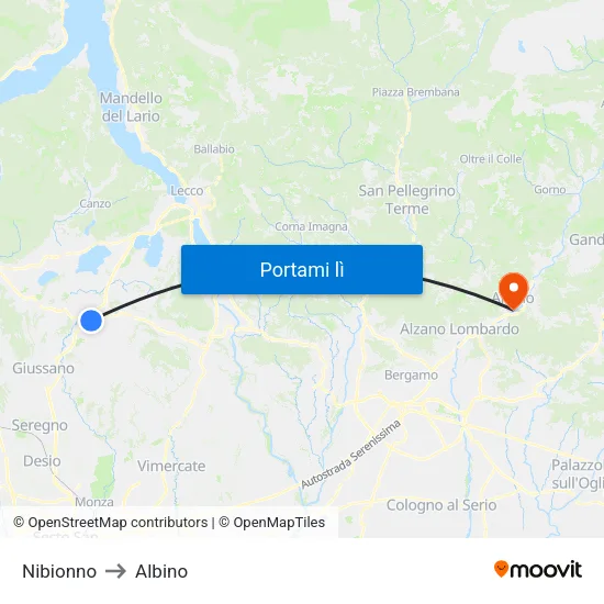 Nibionno to Albino map