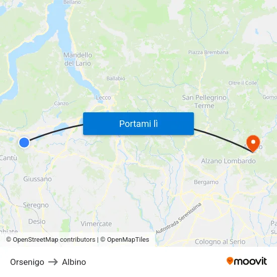 Orsenigo to Albino map