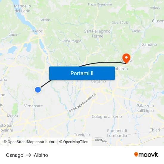 Osnago to Albino map