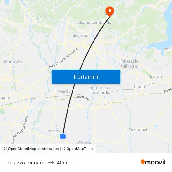 Palazzo Pignano to Albino map