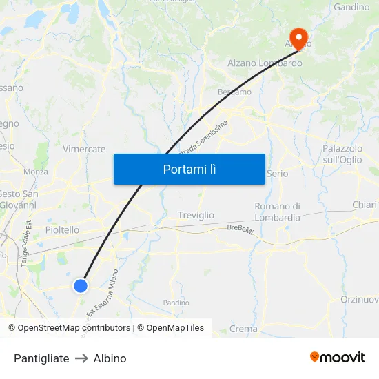 Pantigliate to Albino map