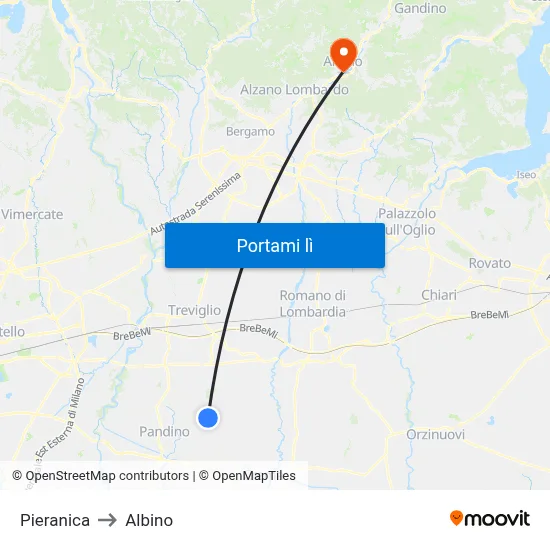 Pieranica to Albino map