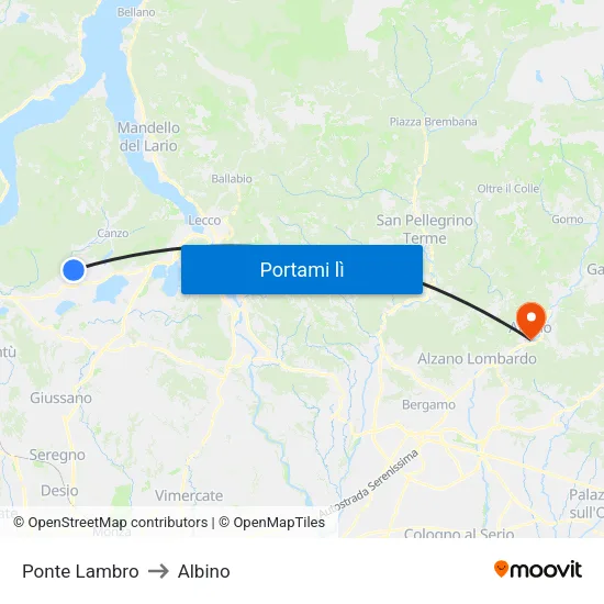 Ponte Lambro to Albino map