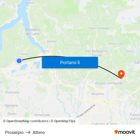 Proserpio to Albino map