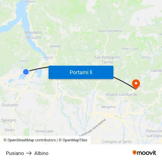 Pusiano to Albino map