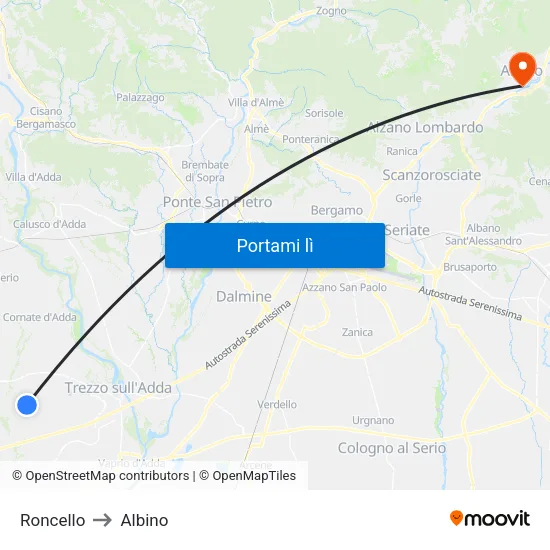 Roncello to Albino map