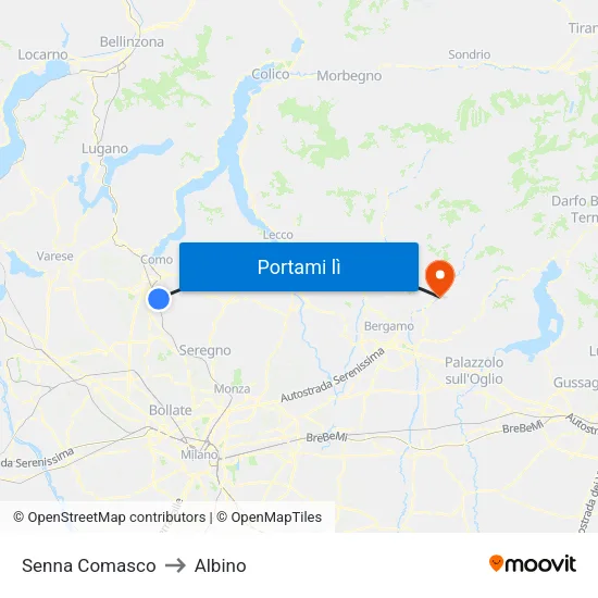 Senna Comasco to Albino map