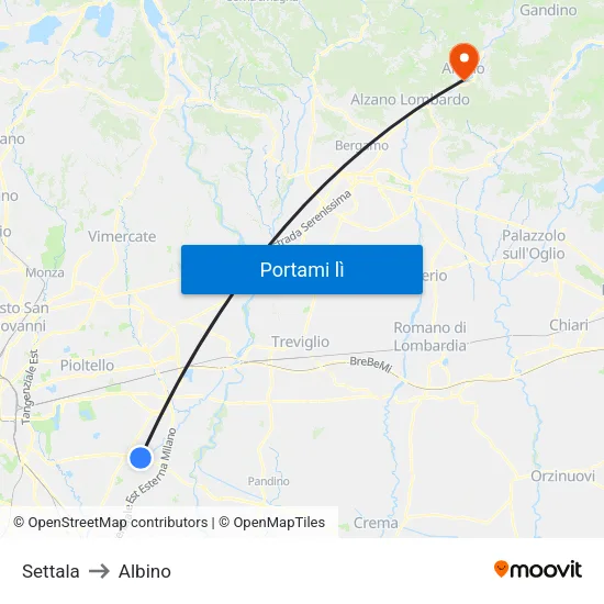 Settala to Albino map
