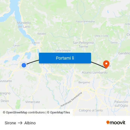 Sirone to Albino map