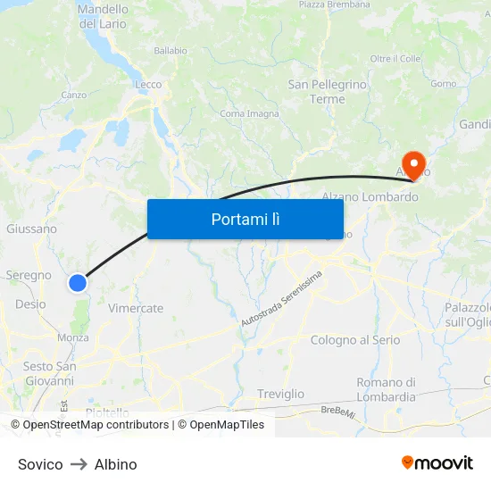 Sovico to Albino map