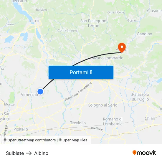 Sulbiate to Albino map