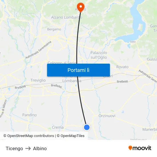 Ticengo to Albino map