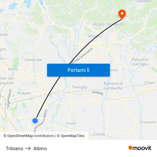 Tribiano to Albino map