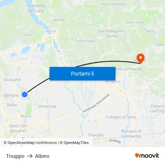 Triuggio to Albino map