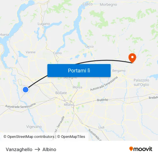 Vanzaghello to Albino map