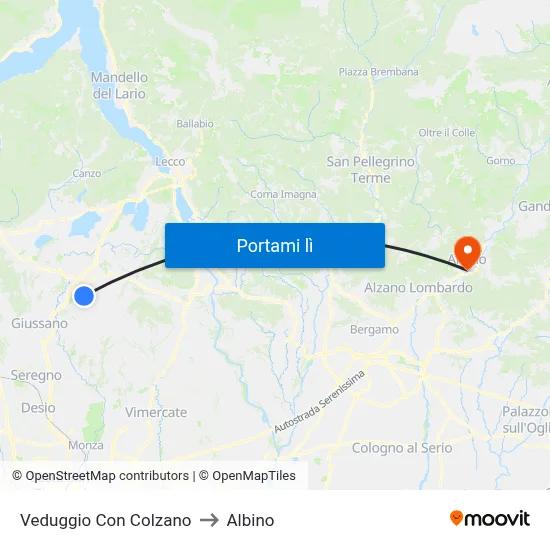 Veduggio Con Colzano to Albino map