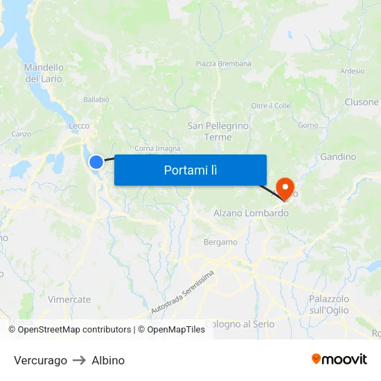 Vercurago to Albino map