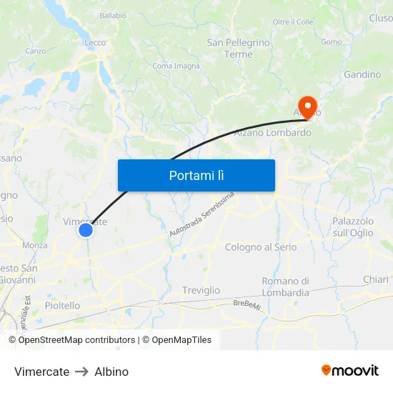 Vimercate to Albino map