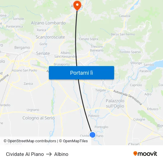 Cividate Al Piano to Albino map