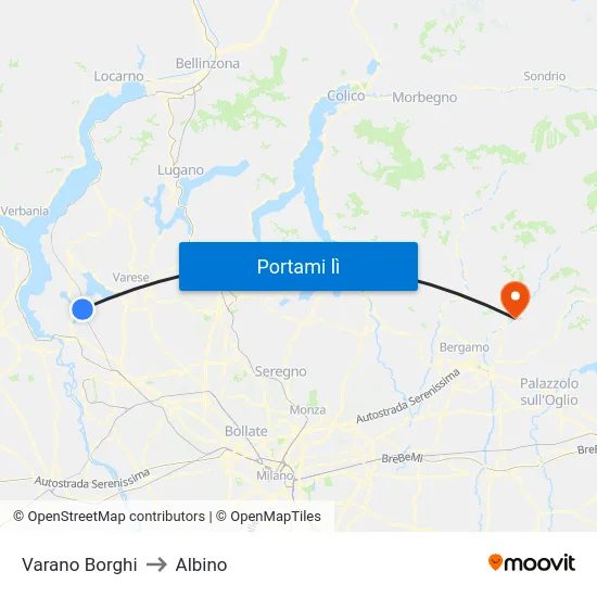 Varano Borghi to Albino map