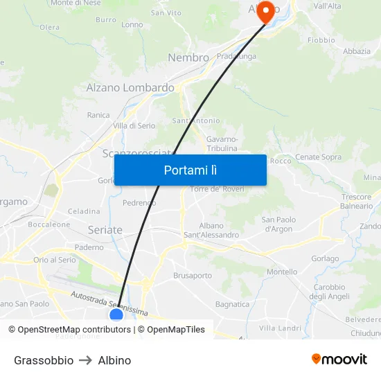 Grassobbio to Albino map