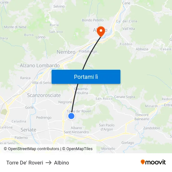 Torre De' Roveri to Albino map