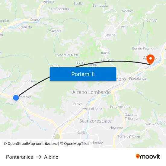 Ponteranica to Albino map