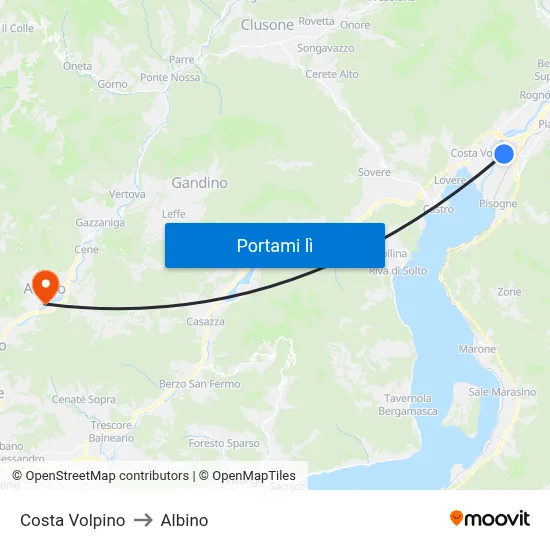 Costa Volpino to Albino map