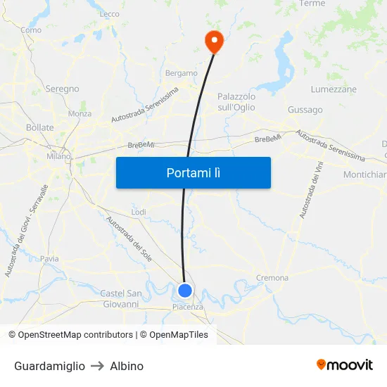 Guardamiglio to Albino map