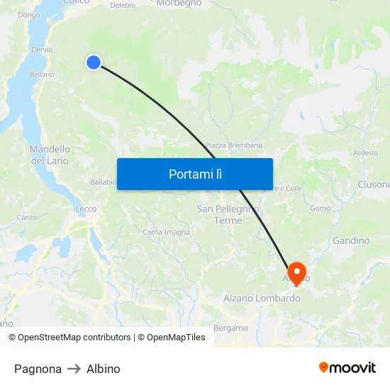 Pagnona to Albino map
