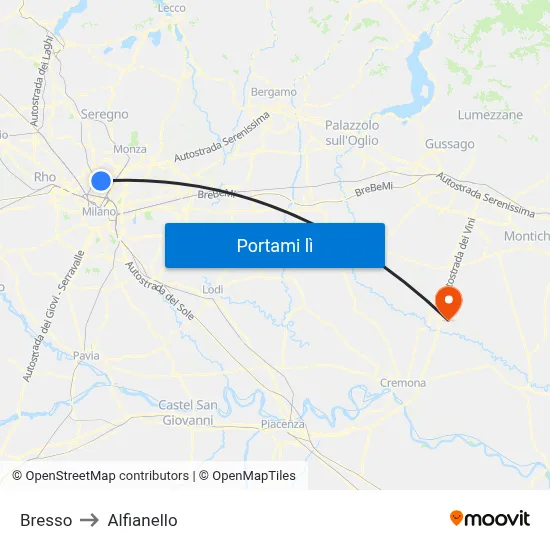 Bresso to Alfianello map