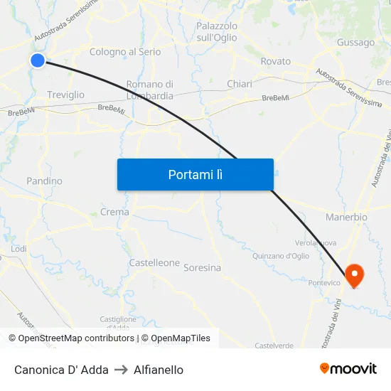 Canonica D' Adda to Alfianello map