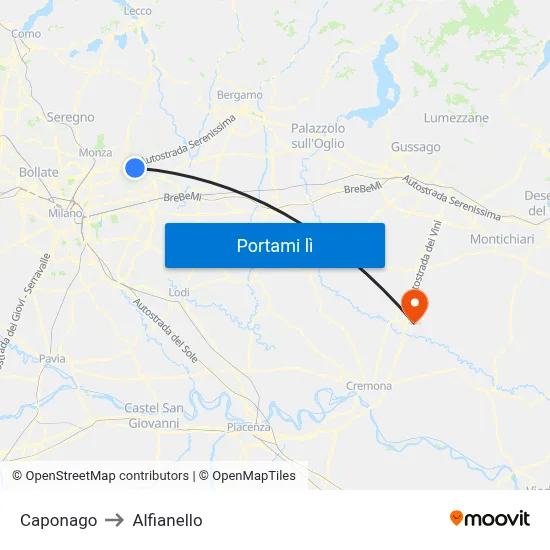Caponago to Alfianello map