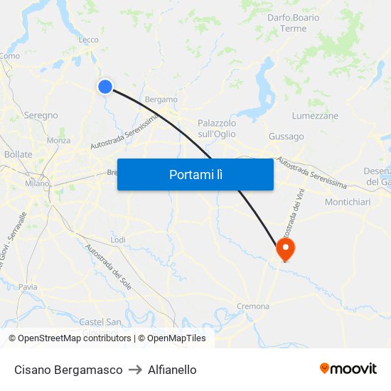 Cisano Bergamasco to Alfianello map